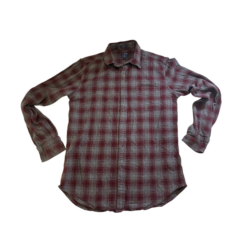 J.Crew Mens Classic Fit Flannel Shirt Red Grey Plaid Cotton Button Down Small